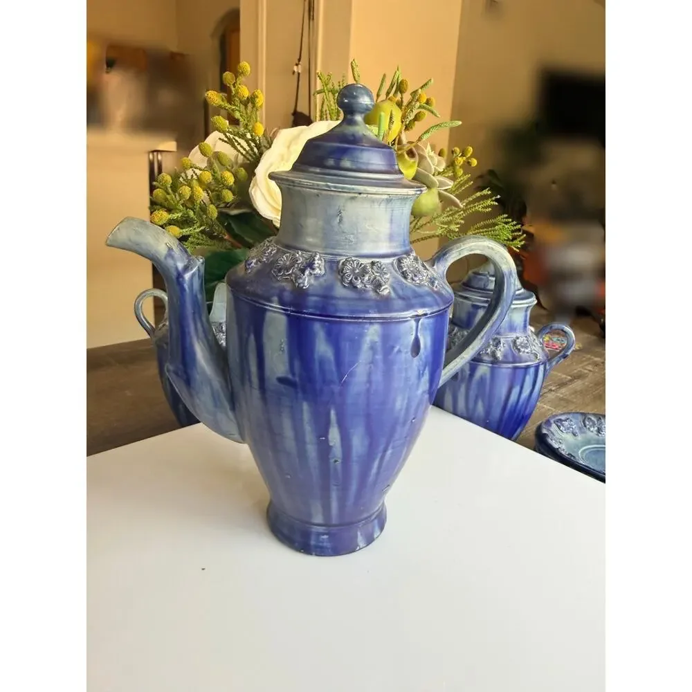 Vintage 1950 Cobalt Blue Ceramic, Exquisite, Delicate, Tea Set - 13 pcs